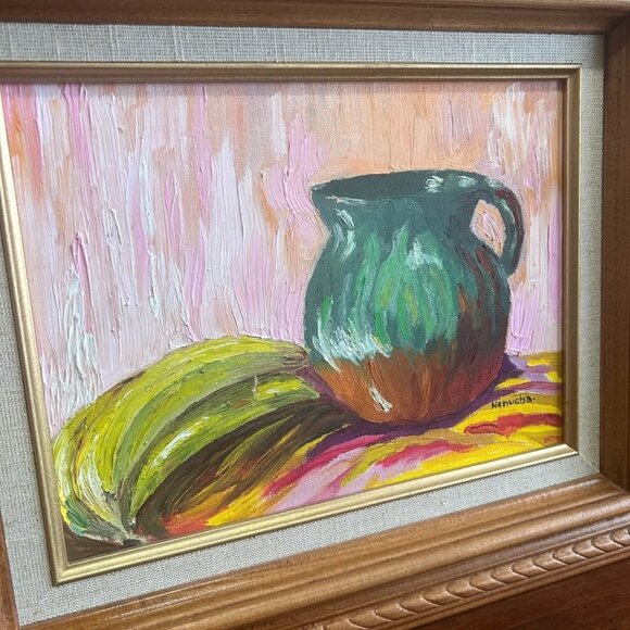 Vintage Original 1985 Modern Expressionist Oil Painting –Wood Framed Still Life - Picture 2 of 9